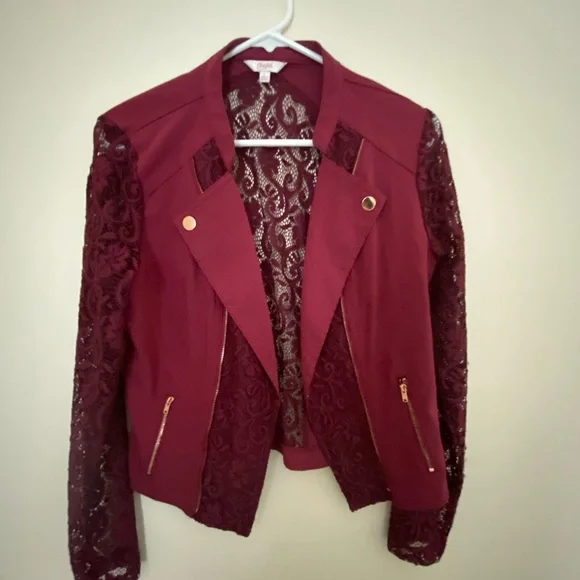 Burgundy lace jacket on sale